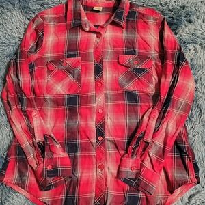 Faded Glory Red and Black Plaid Women's Button Down Shirt